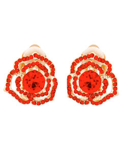 Clip On Red Rose Cutout Small Earrings for Women