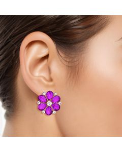Purple Violet Flower Stone Stud Earrings