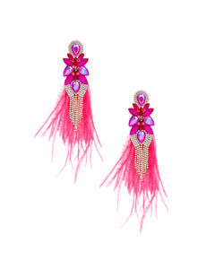 Tassel Fuchsia Feather Glass Earrings for Women