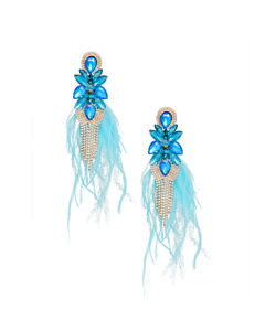 Tassel Blue Feather Glass Earrings for Women
