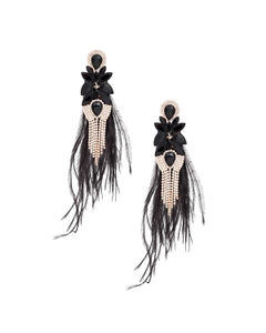 Tassel Black Feather Glass Earrings for Women
