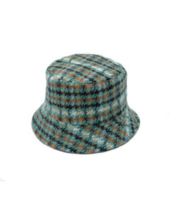Green Plaid Woolen Bucket Hat