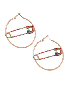 Multi Color Stone Safety Pin Hoops