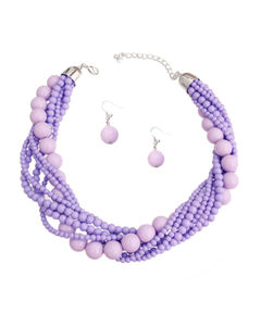 Silver and Lavender Bead Twisted Necklace Set