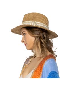 Camel Pearl Embellished Panama Hat