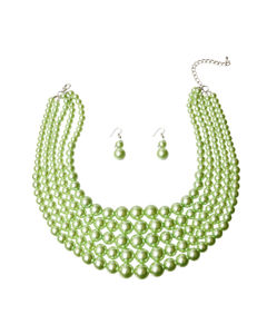 Multi Strand Lime  Pearl Necklace Set