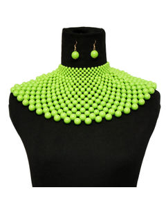Lime Bead Bib Necklace Set