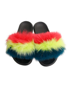 Coral to Green Fox Fur XLarge Slippers