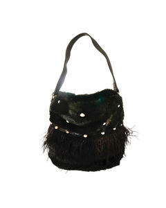 Black Fur Pearl Stud Bucket Bag