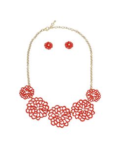 Red Matte Metal Cut Out Flower Necklace