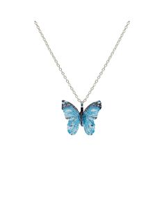Blue Dipped Real Leaf Butterfly Necklace