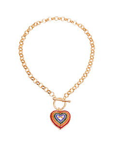 Round Link Multi Color Heart Toggle Necklace