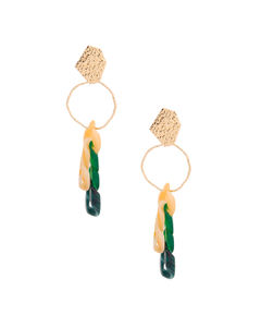 Green Link and Gold Drop Earrings
