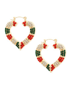 Red and Green Bling Heart Bamboo Hoops