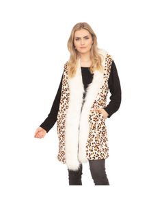Cream Leopard Fur Trim Vest