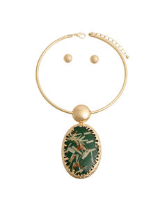 Oval Green Confetti Gold Collar