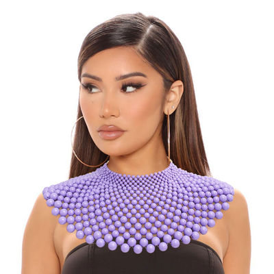 Purple Bead Bib Necklace Set-thumnail
