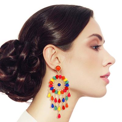 Rainbow Bead Dream Catcher Earrings-thumnail