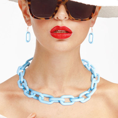 Aqua Rubber Coated Chain Necklace-thumnail