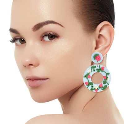 Light Blue Clay Strawberry Donut Earrings-thumnail