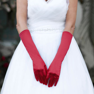 Long Burgundy Satin Bridal Gloves