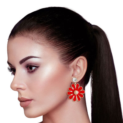 Red Metal Daisy Earrings-thumnail