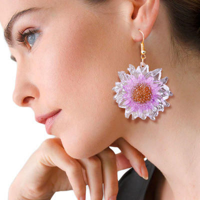 Purple Dried Sunflower Earrings-thumnail
