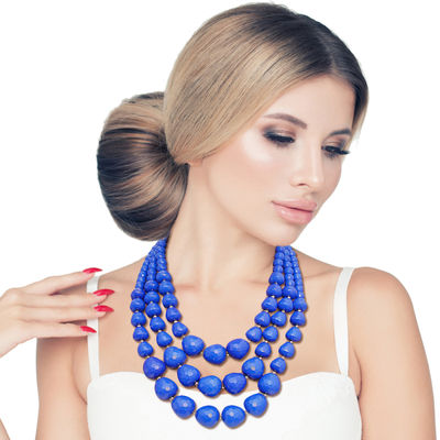 Bold Blue Textured Bead Necklace-thumnail