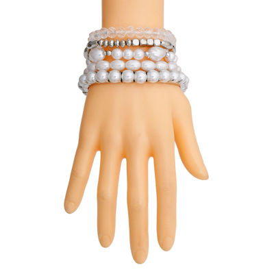 White Pearl and Glass Beads Bracelets-thumnail