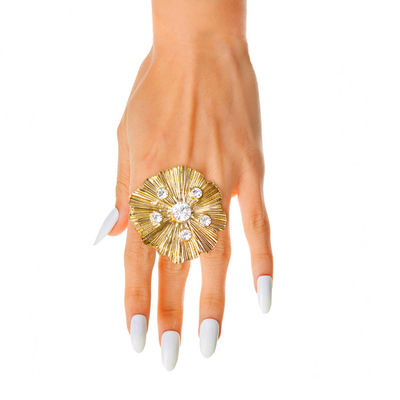 Gold Pleated Wavy Stone Ring-thumnail