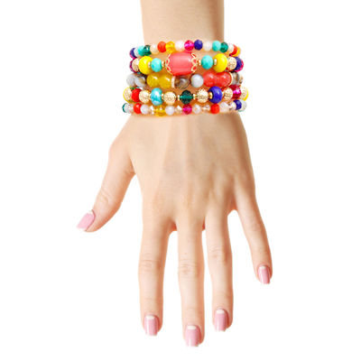 5 Pcs Rainbow Glass Bead Bracelets-thumnail
