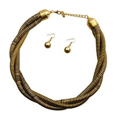 Black and Gold Twisted Cord Necklace Set-thumnail