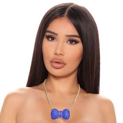 Royal Blue Chunky Bow Necklace-thumnail