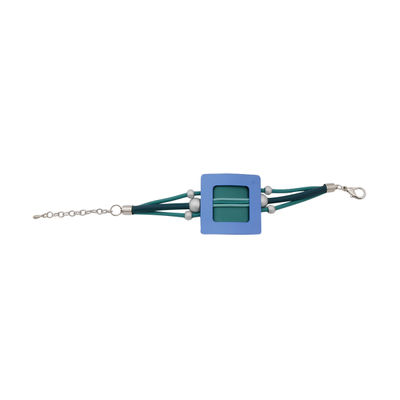 Teal Rubber Bracelet with Metal Square Design-thumnail