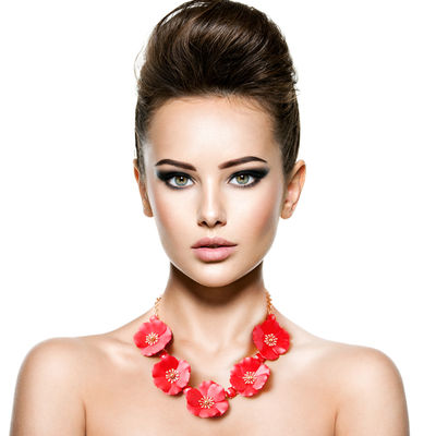 Red Flower Necklace Set-thumnail