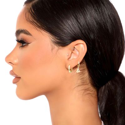 CZ Pave Huggie Hoop Butterfly Ear Cuff Set-thumnail