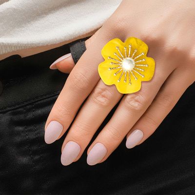 Marbled Yellow Flower Gold Ring-thumnail