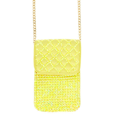 Yellow Quilted Rhinestone Cellphone Bag