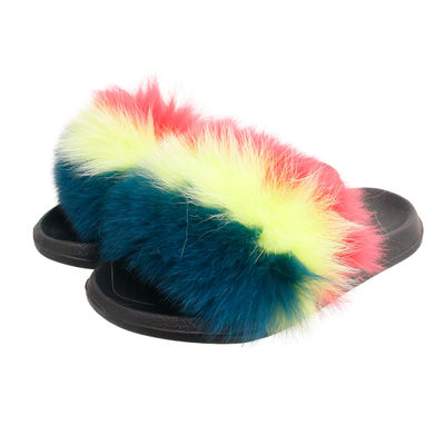 Coral to Green Fox Fur XLarge Slippers-thumnail