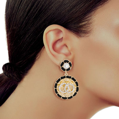 Gold and Black Round Designer Earrings-thumnail