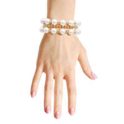 3 Strand Cream Pearl Gold Bracelets-thumnail