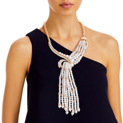 Asymmetric Pearl and Rhinestone Knot Necklace Set-1