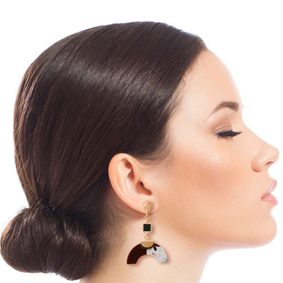 Gold Drop Earrings Featuring Multi Color Horn Shaped Detail-thumnail