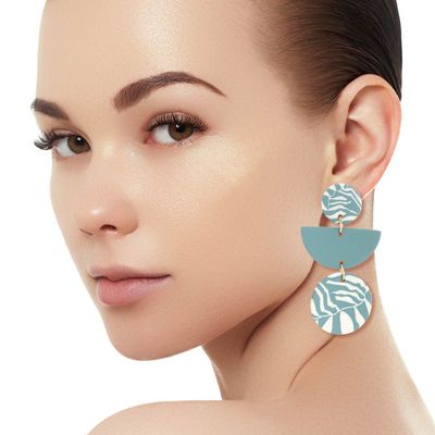 Teal Clay Leaf Pattern Earrings-thumnail