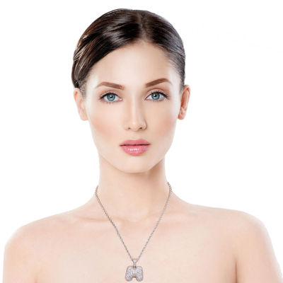 M Rhinestone Silver Necklace-thumnail