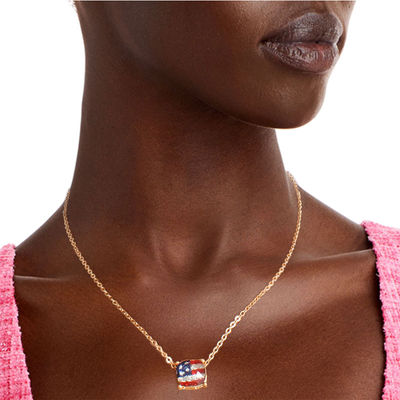 Gold Glitter American Flag Necklace-thumnail