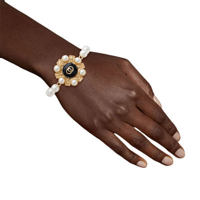 Cream Pearl Studded Infinity Bracelet-thumnail