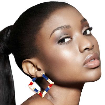 Red White Blue Diamond Bamboo Hoops-thumnail