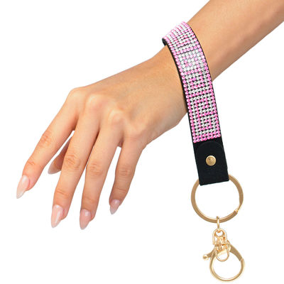 Pink Greek Key Keychain Wristlet-thumnail