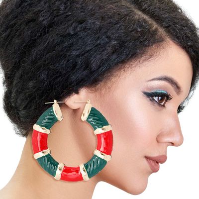 Red and Green Wide Bamboo Hoops-thumnail